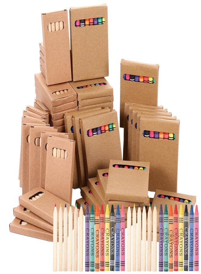 Dunzoom 20 Packs Crayons Colored Pencils Bulk Bundle Pencil Crayon Set 3.5 Inch Mini 6 Color Pencils 8 Color Crayons Mini Boxes in Kraft Box for Kids Classroom School Teacher Birthday Party Supplies - Image 1